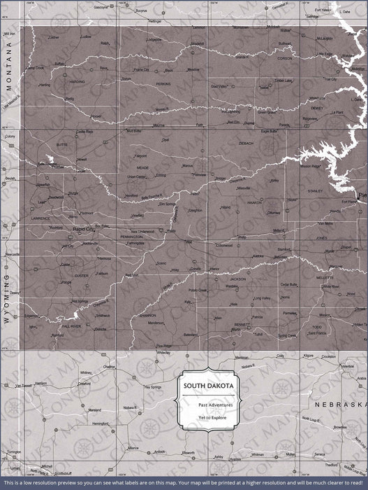 Push Pin South Dakota Map (Pin Board) - Dark Brown Color Splash