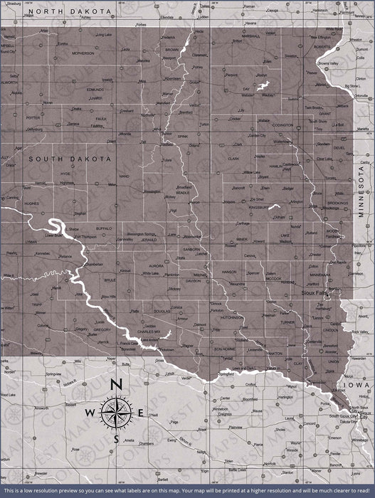 South Dakota Map Poster - Dark Brown Color Splash CM Poster