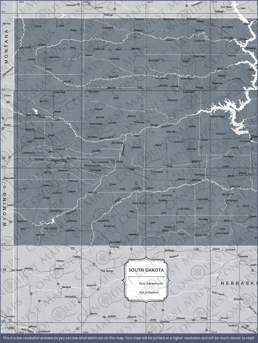 Push Pin South Dakota Map (Pin Board) - Dark Gray Color Splash