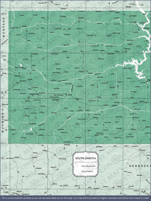 South Dakota Map Poster - Green Color Splash CM Poster