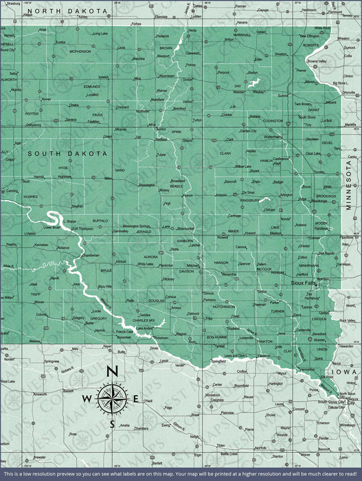 Push Pin South Dakota Map (Pin Board) - Green Color Splash