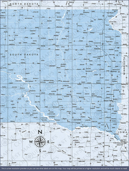 South Dakota Map Poster - Light Blue Color Splash CM Poster