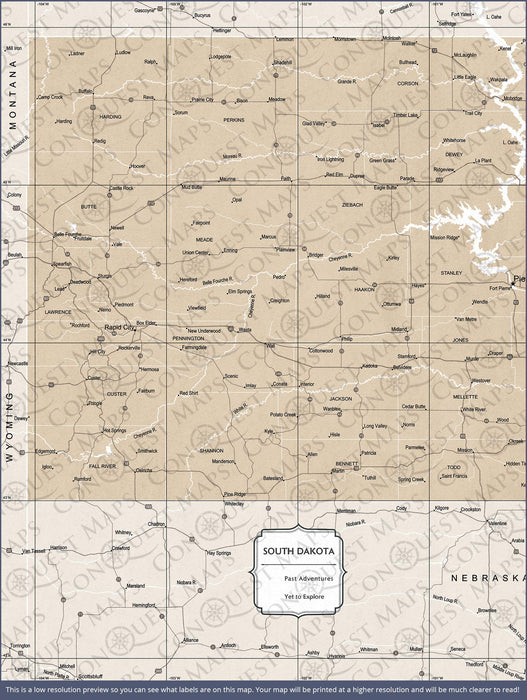 Push Pin South Dakota Map (Pin Board) - Light Brown Color Splash