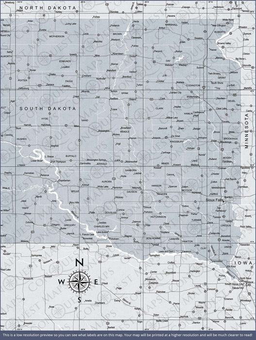 South Dakota Map Poster - Light Gray Color Splash CM Poster