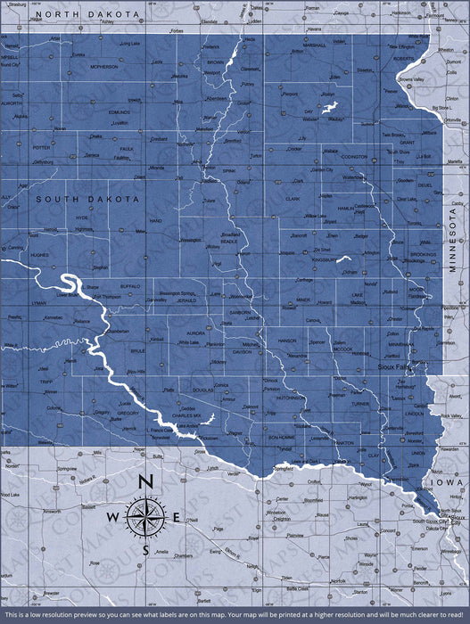 South Dakota Map Poster - Navy Color Splash CM Poster