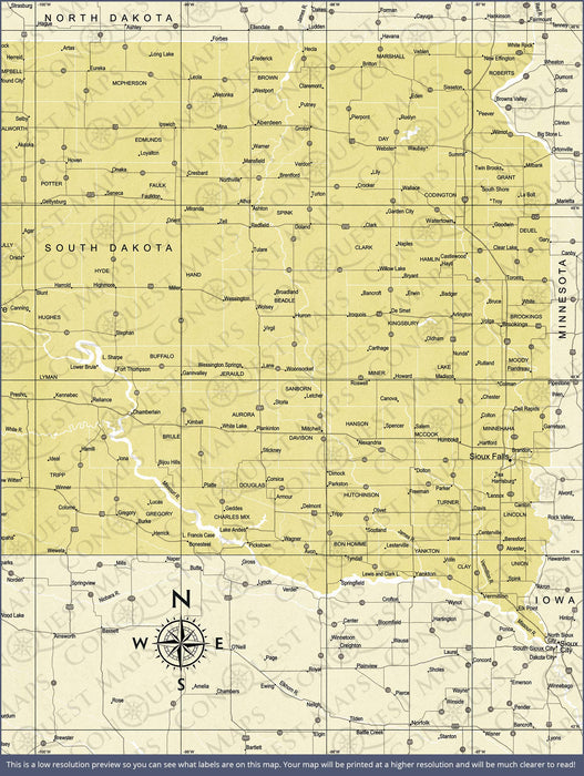 South Dakota Map Poster - Yellow Color Splash CM Poster