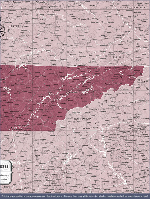 Tennessee Map Poster - Burgundy Color Splash CM Poster