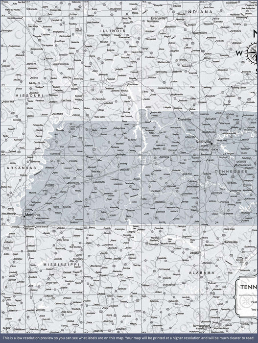 Push Pin Tennessee Map (Pin Board) - Light Gray Color Splash CM Pin Board