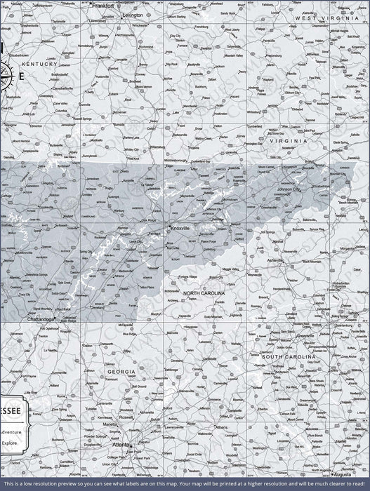 Push Pin Tennessee Map (Pin Board) - Light Gray Color Splash
