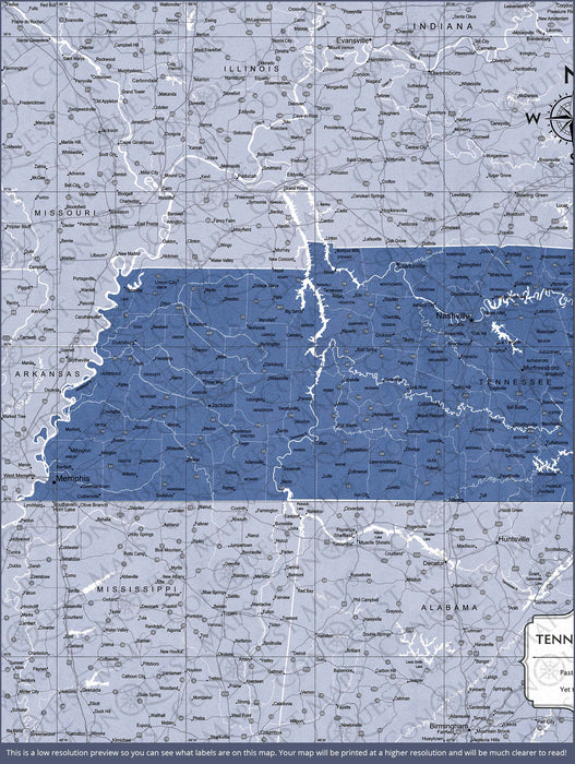 Push Pin Tennessee Map (Pin Board) - Navy Color Splash
