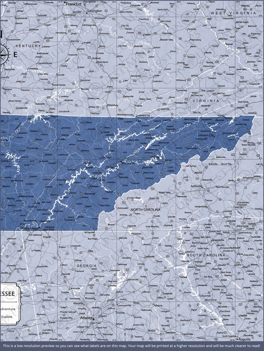 Push Pin Tennessee Map (Pin Board) - Navy Color Splash