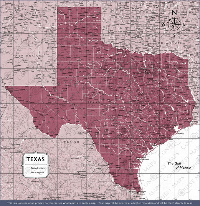 Texas Map Poster - Burgundy Color Splash CM Poster