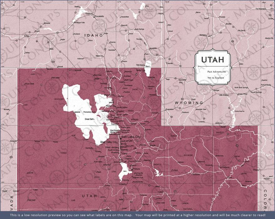 Push Pin Utah Map (Pin Board) - Burgundy Color Splash