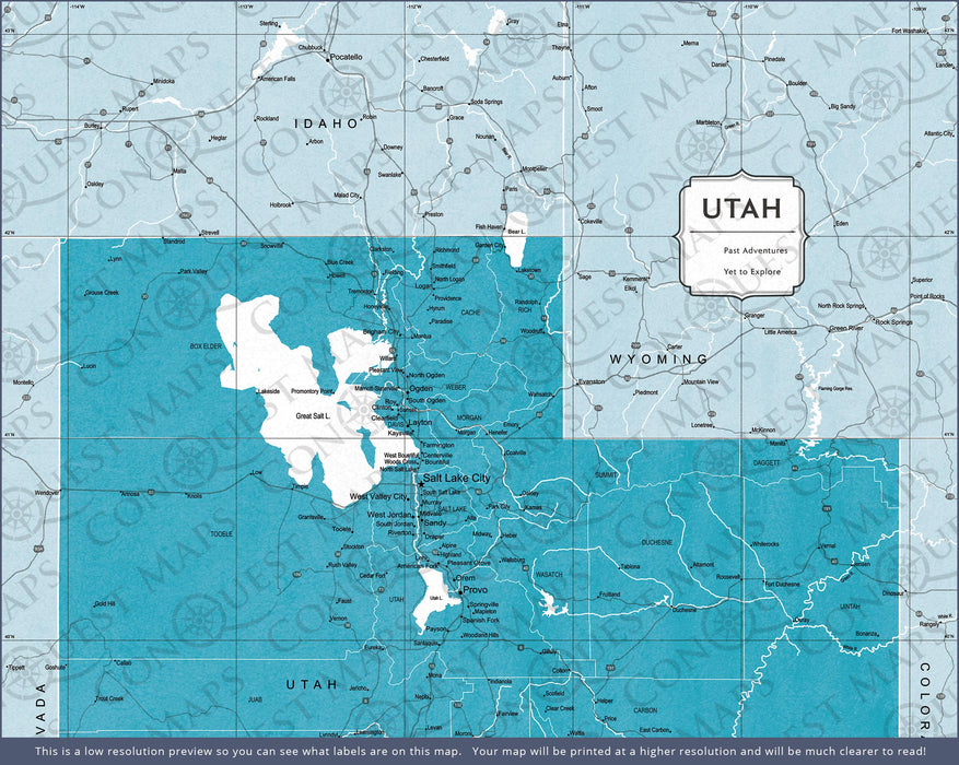 Utah Map Poster - Teal Color Splash CM Poster