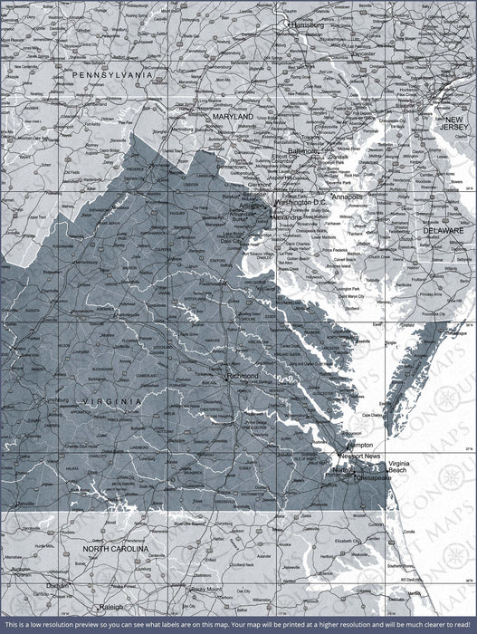 Virginia Map Poster - Dark Gray Color Splash CM Poster