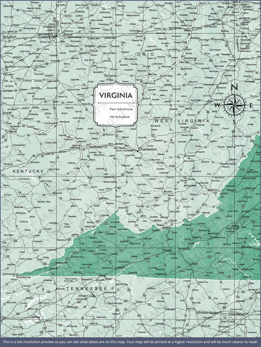 Push Pin Virginia Map (Pin Board) - Green Color Splash CM Pin Board