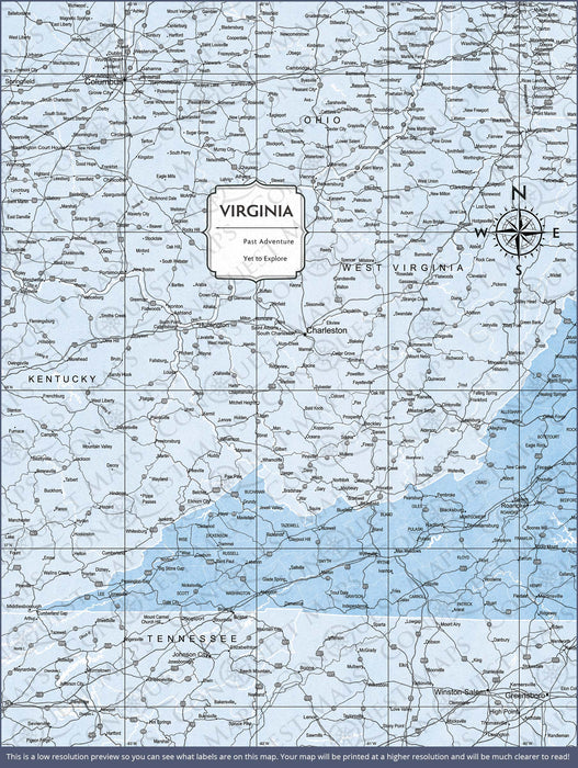 Push Pin Virginia Map (Pin Board) - Light Blue Color Splash