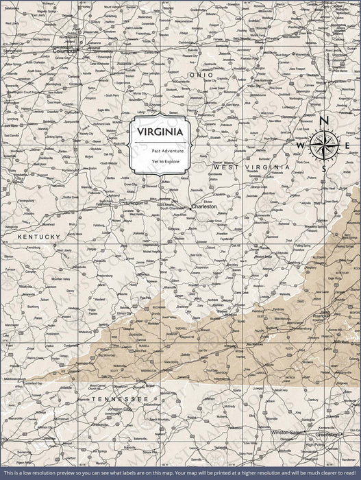 Push Pin Virginia Map (Pin Board) - Light Brown Color Splash CM Pin Board