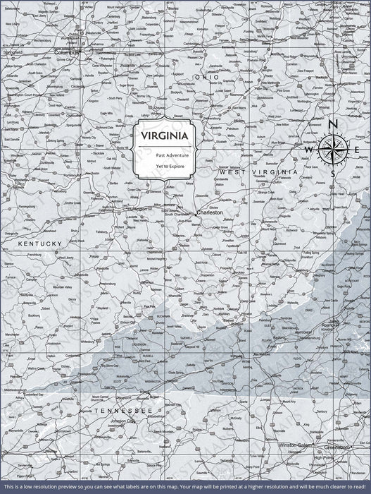 Push Pin Virginia Map (Pin Board) - Light Gray Color Splash