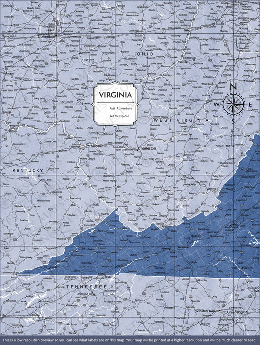 Push Pin Virginia Map (Pin Board/Poster) - Navy Color Splash