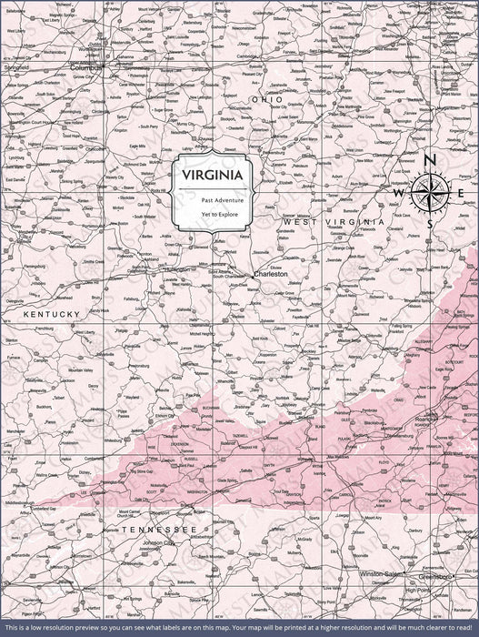 Push Pin Virginia Map (Pin Board) - Pink Color Splash CM Pin Board
