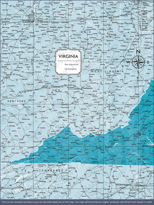 Push Pin Virginia Map (Pin Board) - Teal Color Splash CM Pin Board