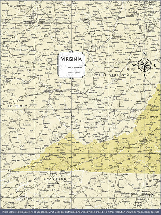 Push Pin Virginia Map (Pin Board/Poster) - Yellow Color Splash