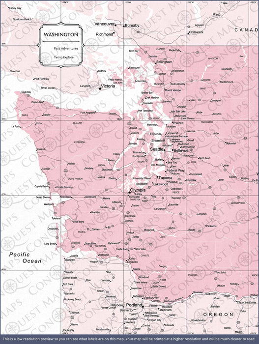 Push Pin Washington Map (Pin Board) - Pink Color Splash