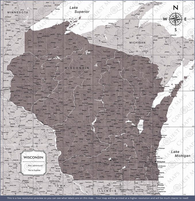 Push Pin Wisconsin Map (Pin Board) - Dark Brown Color Splash