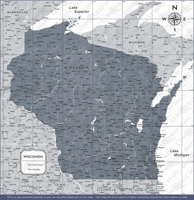 Push Pin Wisconsin Map (Pin Board) - Dark Gray Color Splash CM Pin Board