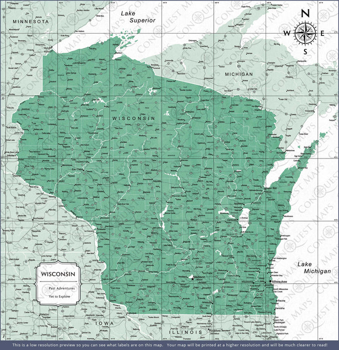 Push Pin Wisconsin Map (Pin Board) - Green Color Splash CM Pin Board