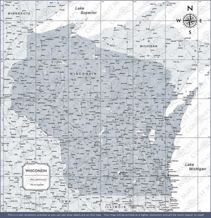 Push Pin Wisconsin Map (Pin Board) - Light Gray Color Splash