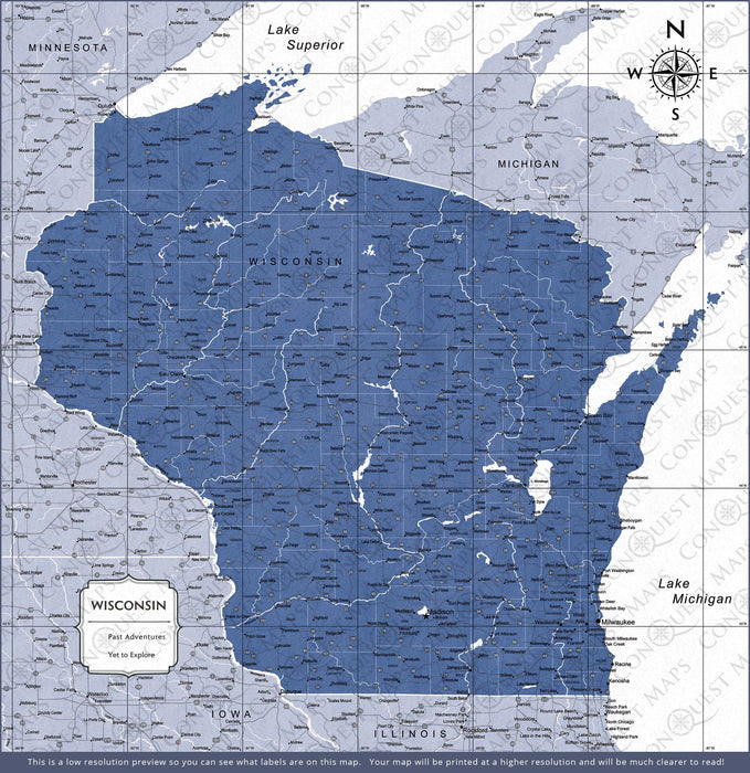Push Pin Wisconsin Map (Pin Board) - Navy Color Splash