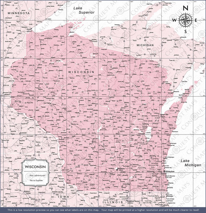 Push Pin Wisconsin Map (Pin Board) - Pink Color Splash