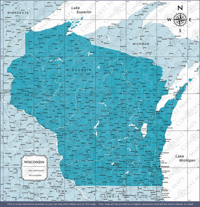 Push Pin Wisconsin Map (Pin Board) - Teal Color Splash