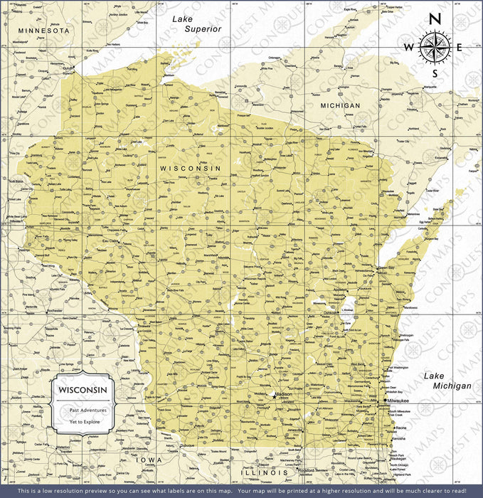 Push Pin Wisconsin Map (Pin Board) - Yellow Color Splash