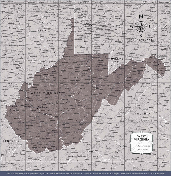 Push Pin West Virginia Map (Pin Board) - Dark Brown Color Splash CM Pin Board