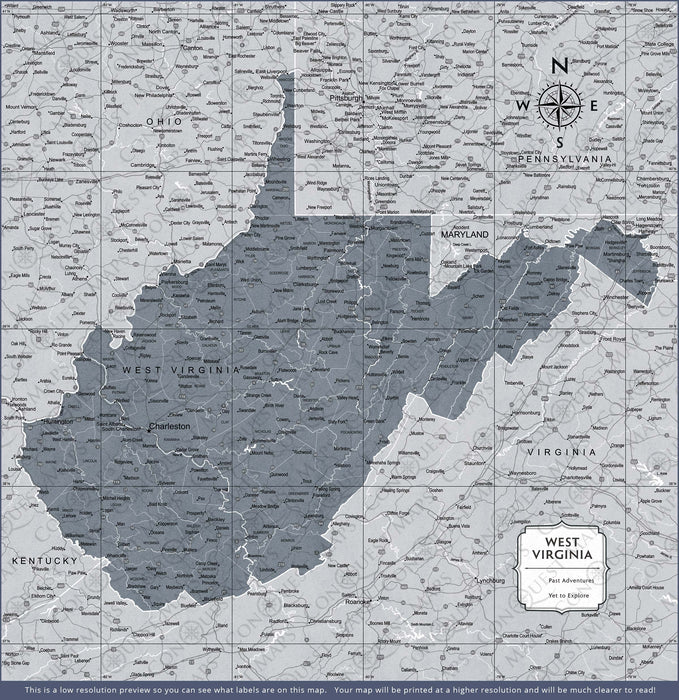Push Pin West Virginia Map (Pin Board) - Dark Gray Color Splash CM Pin Board