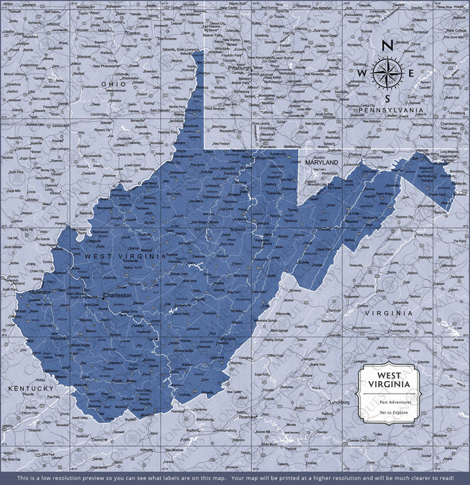 Push Pin West Virginia Map (Pin Board) - Navy Color Splash