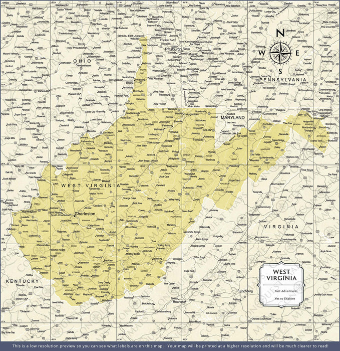Push Pin West Virginia Map (Pin Board) - Yellow Color Splash CM Pin Board