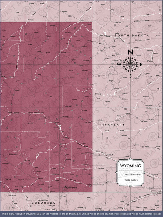 Wyoming Map Poster - Burgundy Color Splash CM Poster