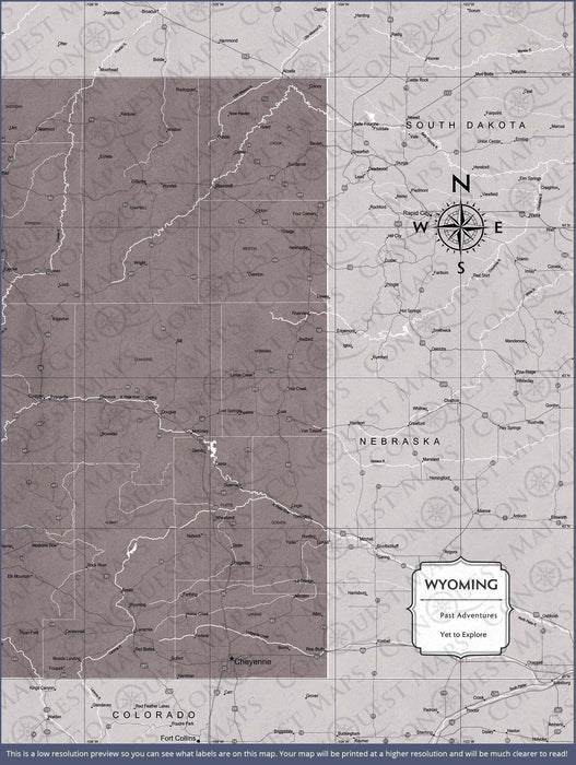 Push Pin Wyoming Map (Pin Board) - Dark Brown Color Splash