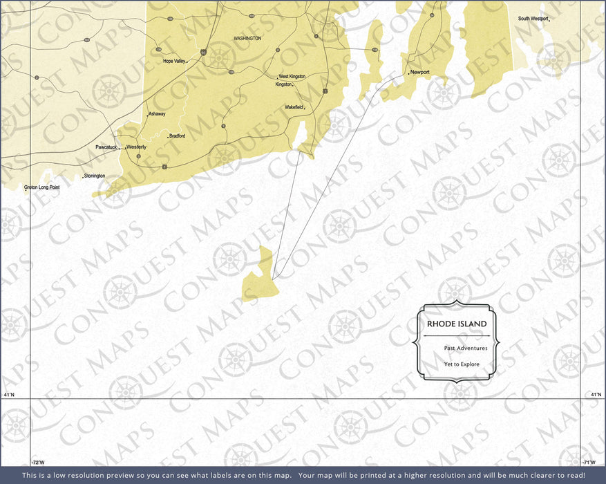 Push Pin Rhode Island Map (Pin Board) - Yellow Color Splash