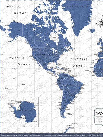 Push Pin World Map (Pin Board/Poster) - Navy Color Splash CM Pin Board
