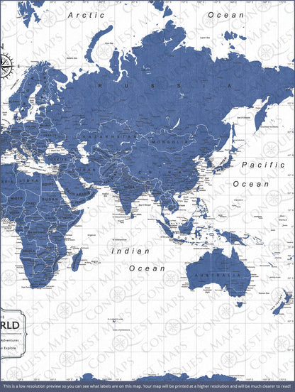 Push Pin World Map (Pin Board/Poster) - Navy Color Splash CM Pin Board
