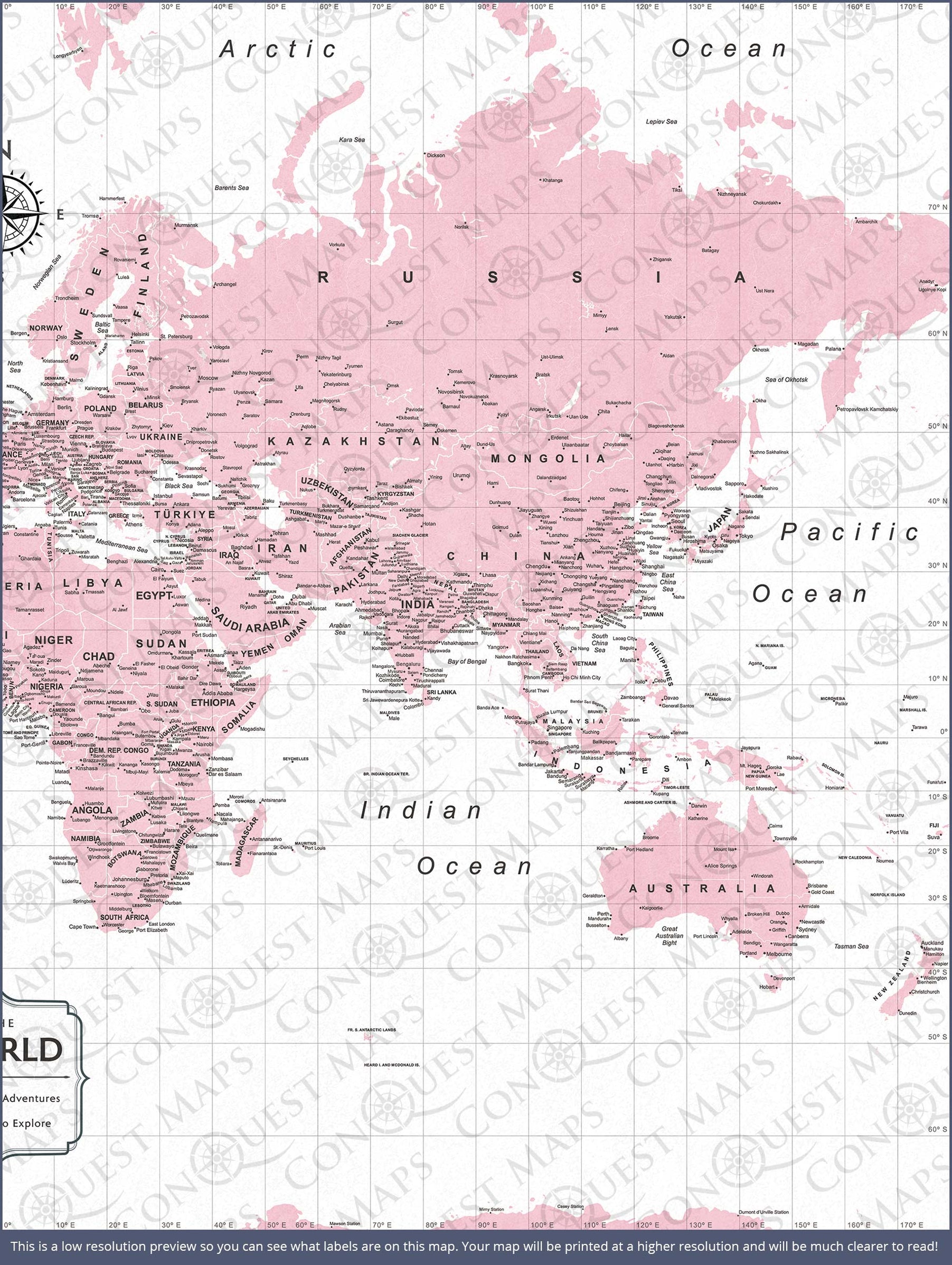 Pink World Map Label Pink World Map | Track Your Travels | Conquest Maps