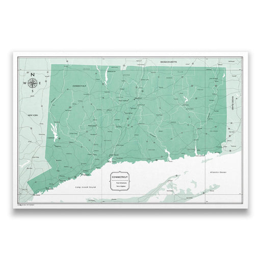 Push Pin Connecticut Map (Pin Board) - Green Color Splash CM Pin Board