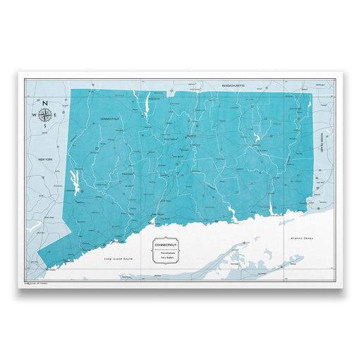 Connecticut Map Poster - Teal Color Splash