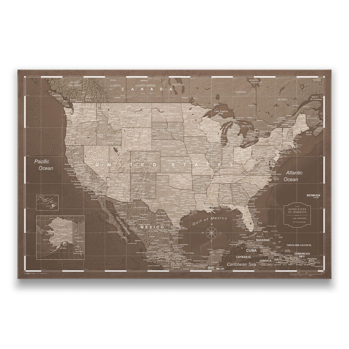 Push Pin USA Map (Pin Board) - Deep Espresso CM Pin Board