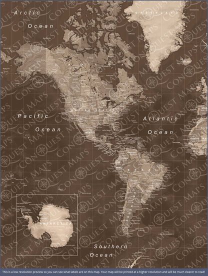 Push Pin World Map (Pin Board) - Deep Espresso CM Pin Board